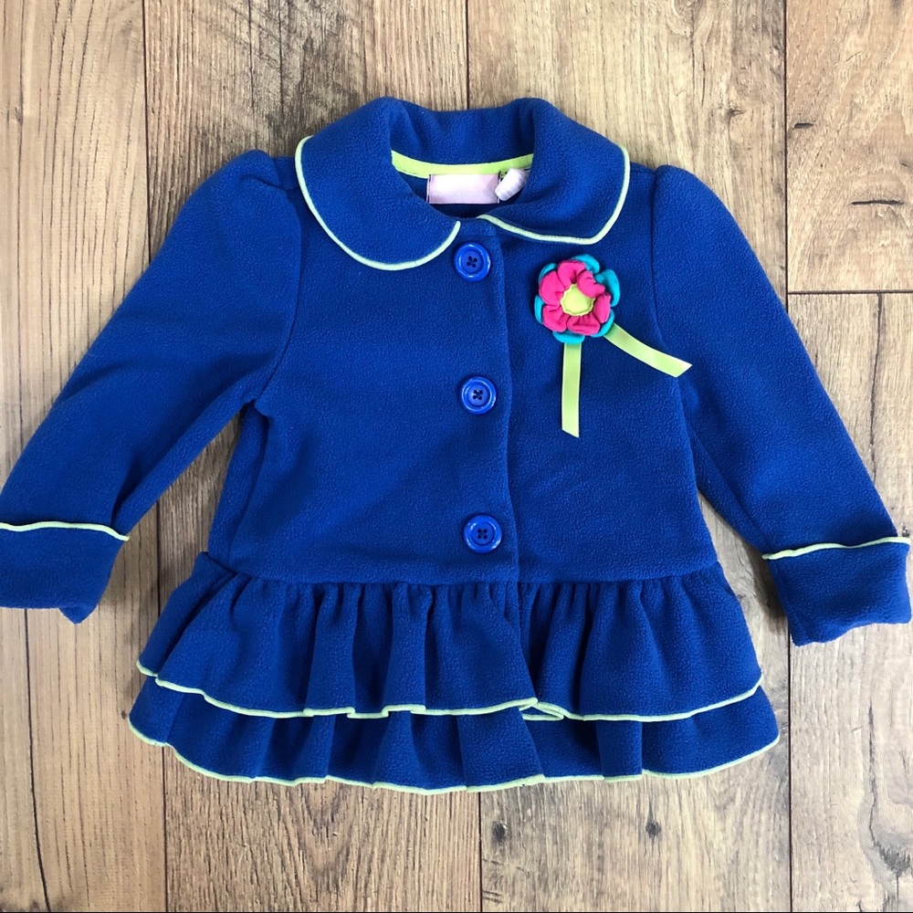 Fleece peacoat with ruffles and flower size 18 mo